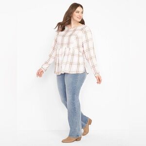 Lane Bryant No-Peek Button-Front Plaid Babydoll Top